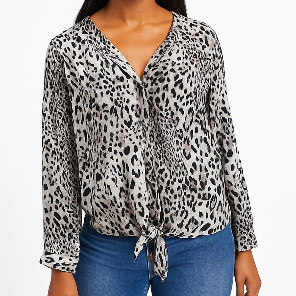 Joie Silk Leopard Print Tie Blouse